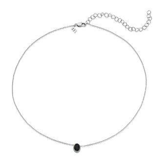 Melano Friends Ketting Oval Zilverkleurig Swarovski Black