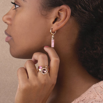 Melano Twisted Meddy Cilinder Zilverkleurig Edelsteen Rose Quartz