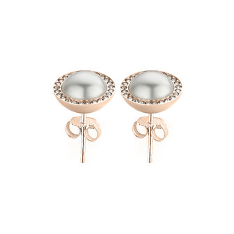 Melano Friends Swarovski&reg; Pearl and CZ earrings Rose Gold Coloured