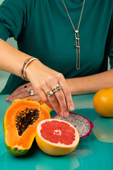 Melano Twisted Geo Gemstone Large stone stainless steel - Rhodonite 20mm