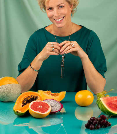 Melano Twisted Gemstone Cilinder steentje zilverkleurig - Rhodonite