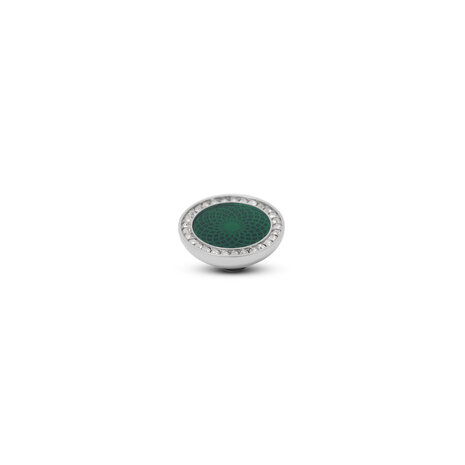 Melano Vivid Engraved Resin Meddy CZ Silverplated Green Crystal