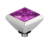 Melano Twisted Square Zirconia Meddy 6mm Stainless Steel Silver-coloured Fuchsia
